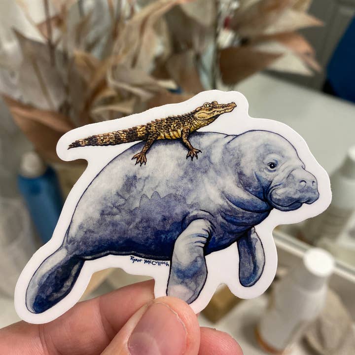 Ryan McCulloch Art - Vente Autocollant - AUTOCOLLANT EN VINYLE : Florida Hitchhike (lamantin et alligator)1
