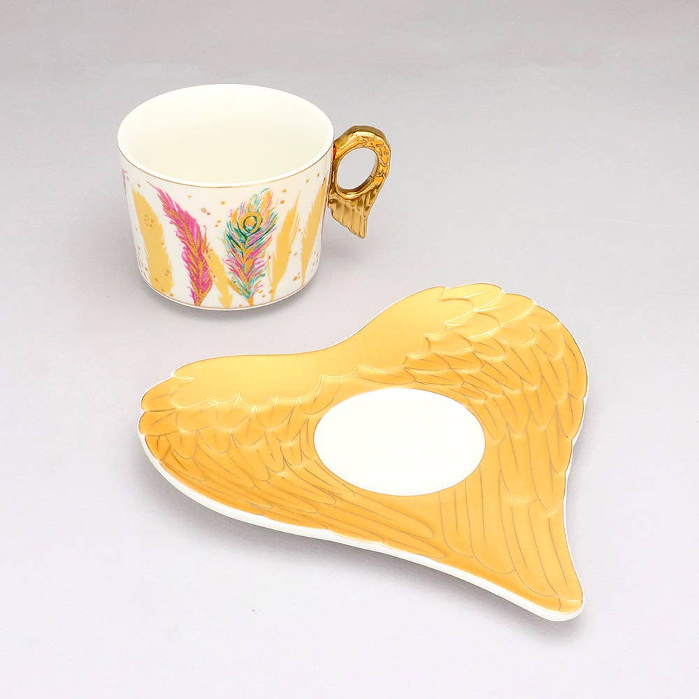 Sensibling Corp. – Großhandel Tee-/Kaffeetasse – Teetasse mit Untertasse und Untertasse aus Keramik mit Feather Angel Wings
0