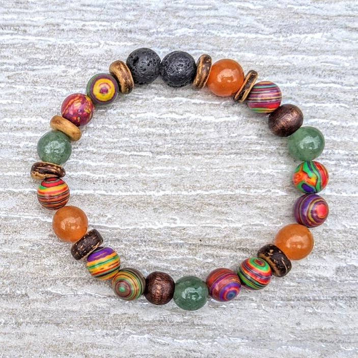 Hippie Gemstone Aromatherapy Bracelet 60's Orange Wood Jade for wholesale by Coconut Quartz