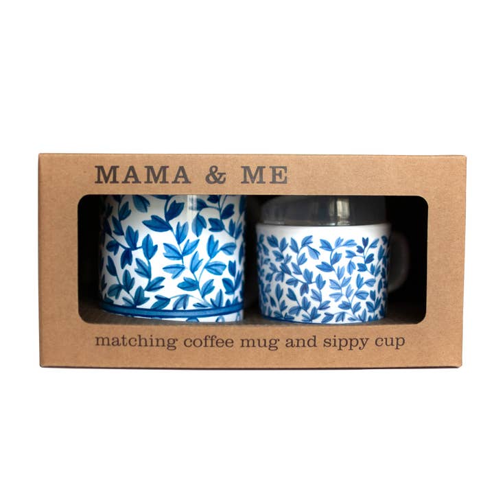 Helmsie - Wholesale Coffee/Tea Cup - Blue and White Mama and Me Cup Set
