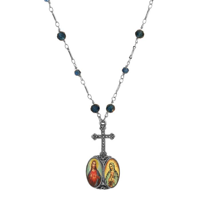 Symbols Of Faith Montana Crystal Cross & Double Decal Pendant Necklace 25" for wholesale by 1928 Jewelry