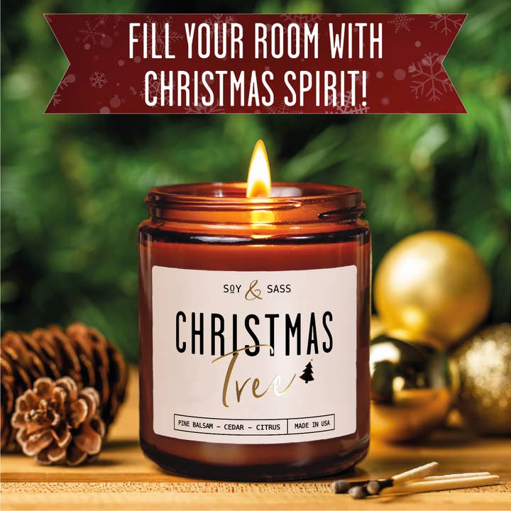 Soy and Sass - Wholesale Jar/Filled Candle - Christmas Tree Soy Candle - Christmas Candles MADE IN USA