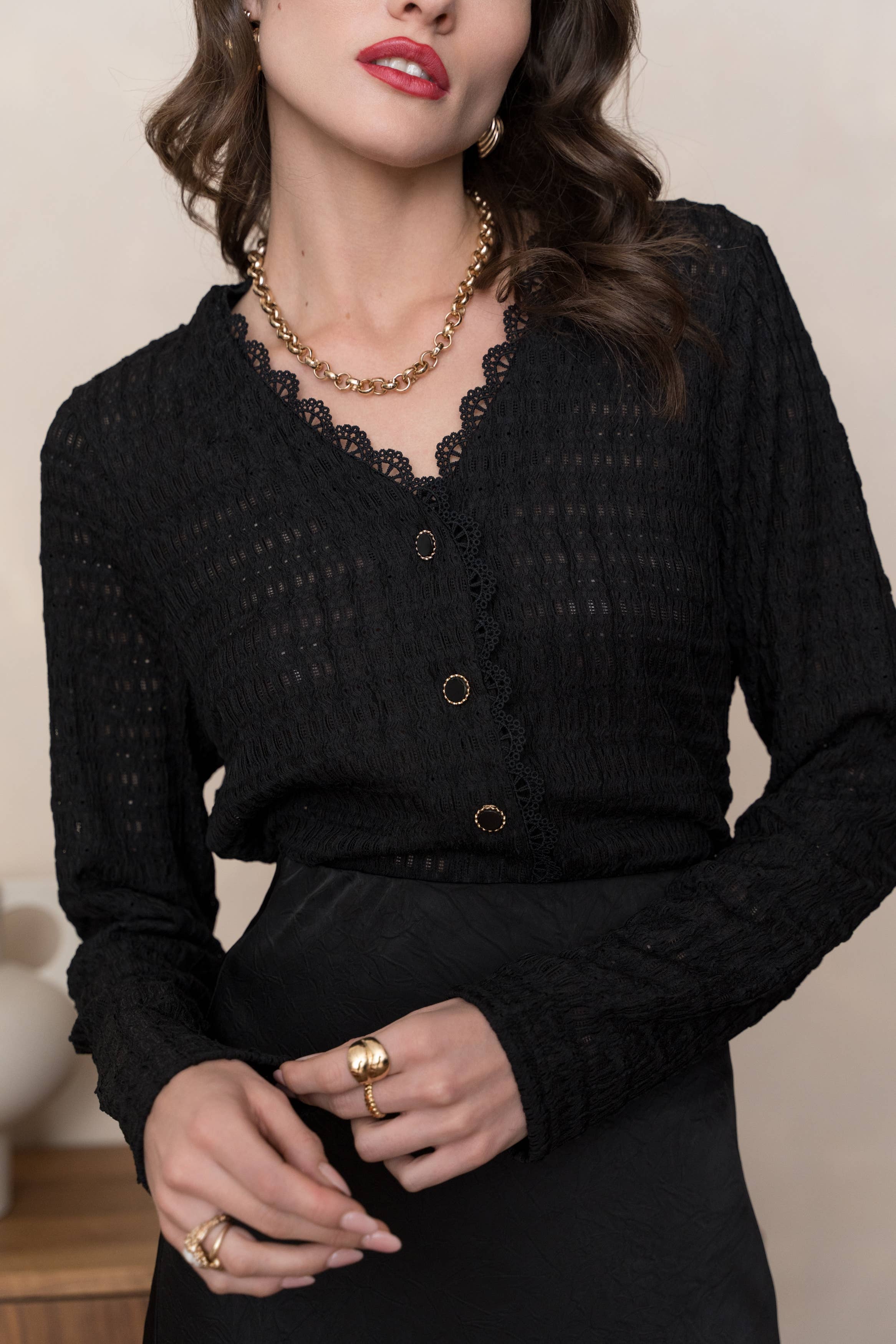 LULUMARY - Wholesale Blouse - Women's - Textured cropped blouse CH235A7