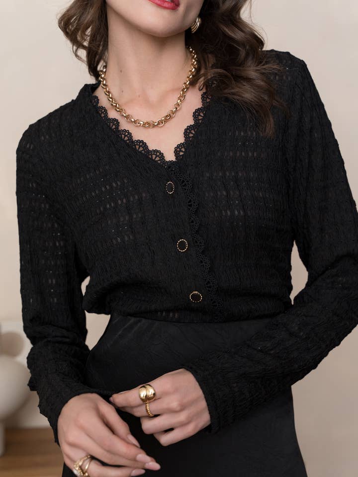 LULUMARY - Wholesale Blouse - Women's - Textured cropped blouse CH235A7