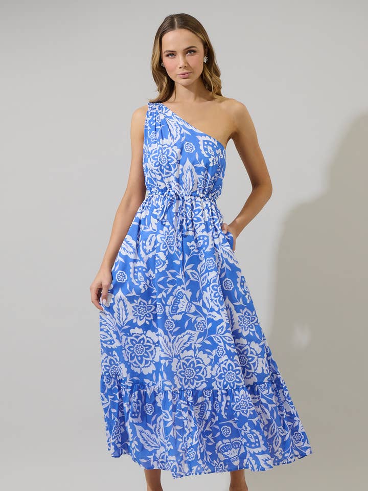 Marny Floral Elya One Shoulder Maxi Dress for wholesale by Sugarlips