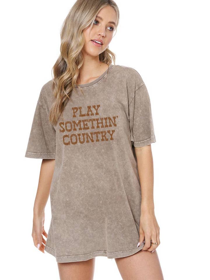 Zutter - Wholesale Screen Printed T-Shirt - Women's - Play Somethin' Country Graphic S/S Washed Boyfriend Tee8