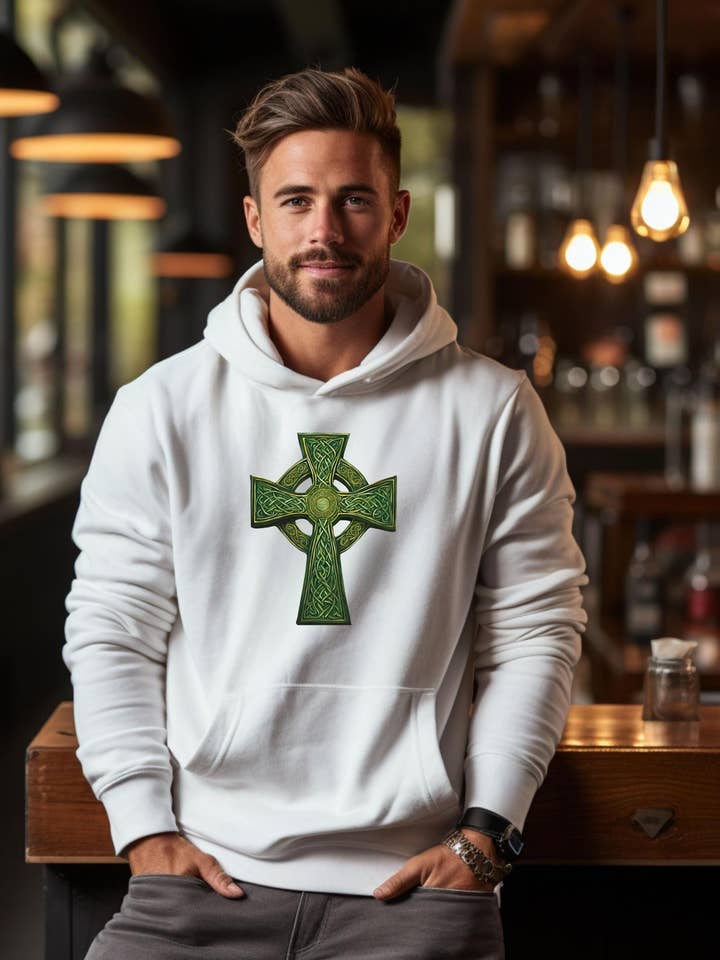 Celtic Cross St Patrick's Day Unisex Hoodie Sweatshirt for wholesale by 240 Spirit Press