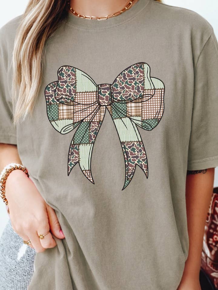 Camo Patchwork Bow Tees & Sweatshirts for wholesale by Ace of Grace