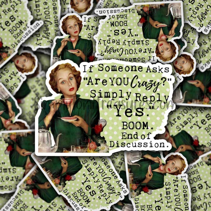 1 autocollant rétro sarcastique amusant pour femmes des années 50, 4,35 x 3 pouces pour la vente par Simply Toni Treasures