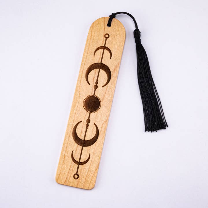 Bookmark, "Tribal Moon Phase" Design, Maple Wood for wholesale by Woodland Woodworx