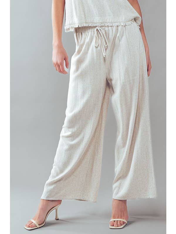Urban Daizy - Wholesale Pants - Women's - Linen Blend Wide Leg Drawstring Palazzo Pants