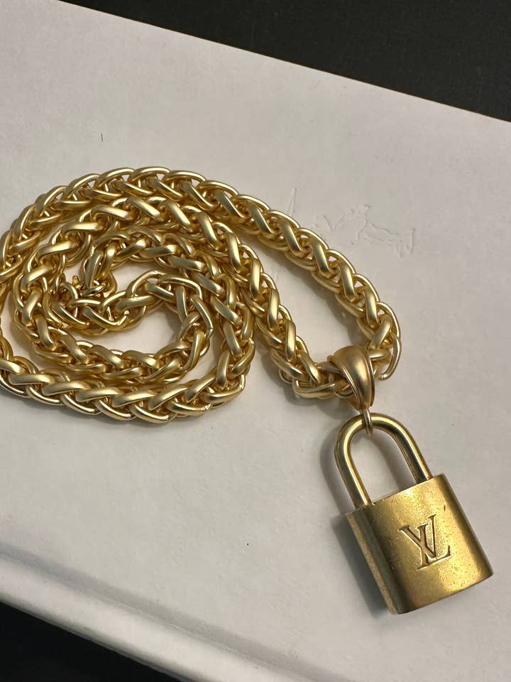Authentic Vintage Vuitton Lock (no key) on Gold Wheat Chain for wholesale by The French Pearl