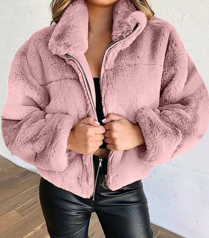 Rosa Clothing - Wholesale Coat - Women's - Furry Faux Fur Zipper Winter Warm Coat