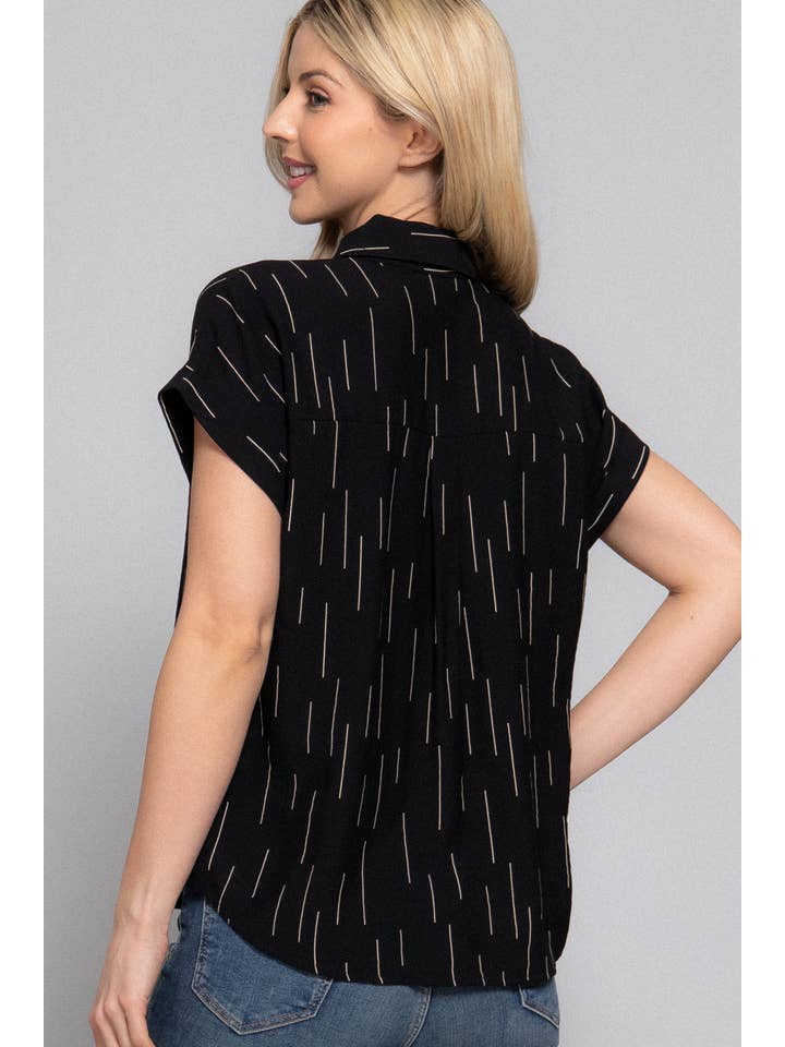 Active Basic | Active USA - Wholesale Button Down Shirt - Women's - Dolman Short Sleeve Button Down Printed Woven Shirt