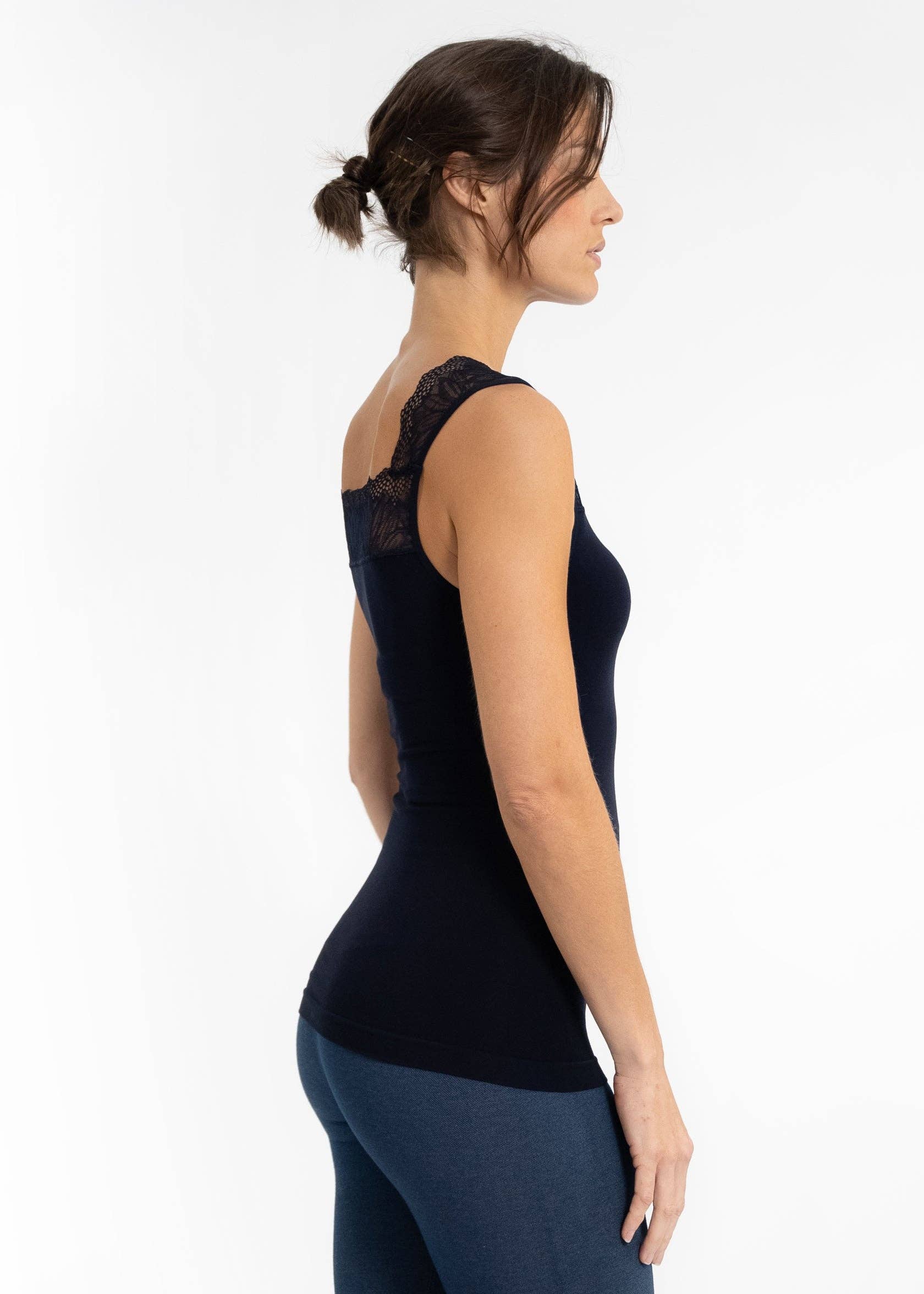 ELIETIAN - Vente Haut en maille – femme - Top réversible avec insert en dentelle66