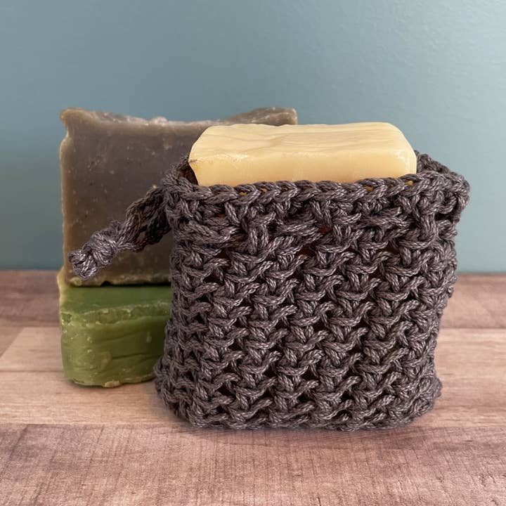 Kulgrå merceriseret bomuld hæklet håndlavet sæbepose for engroshandel hos QuietJoy