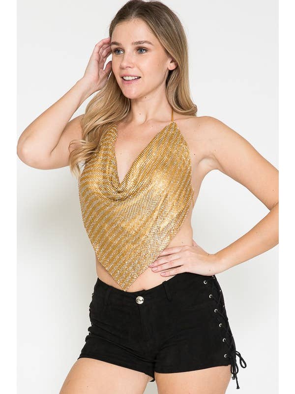 Lydia USA – Engroshandel Bluse - Dame – Blandet Rhinsten/Metallic Haltertop