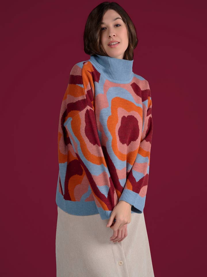 MADE IN SENS - Wholesale Knit Sweater - Women's - POLUX FLOWERPOWER ORANGE SWEATER