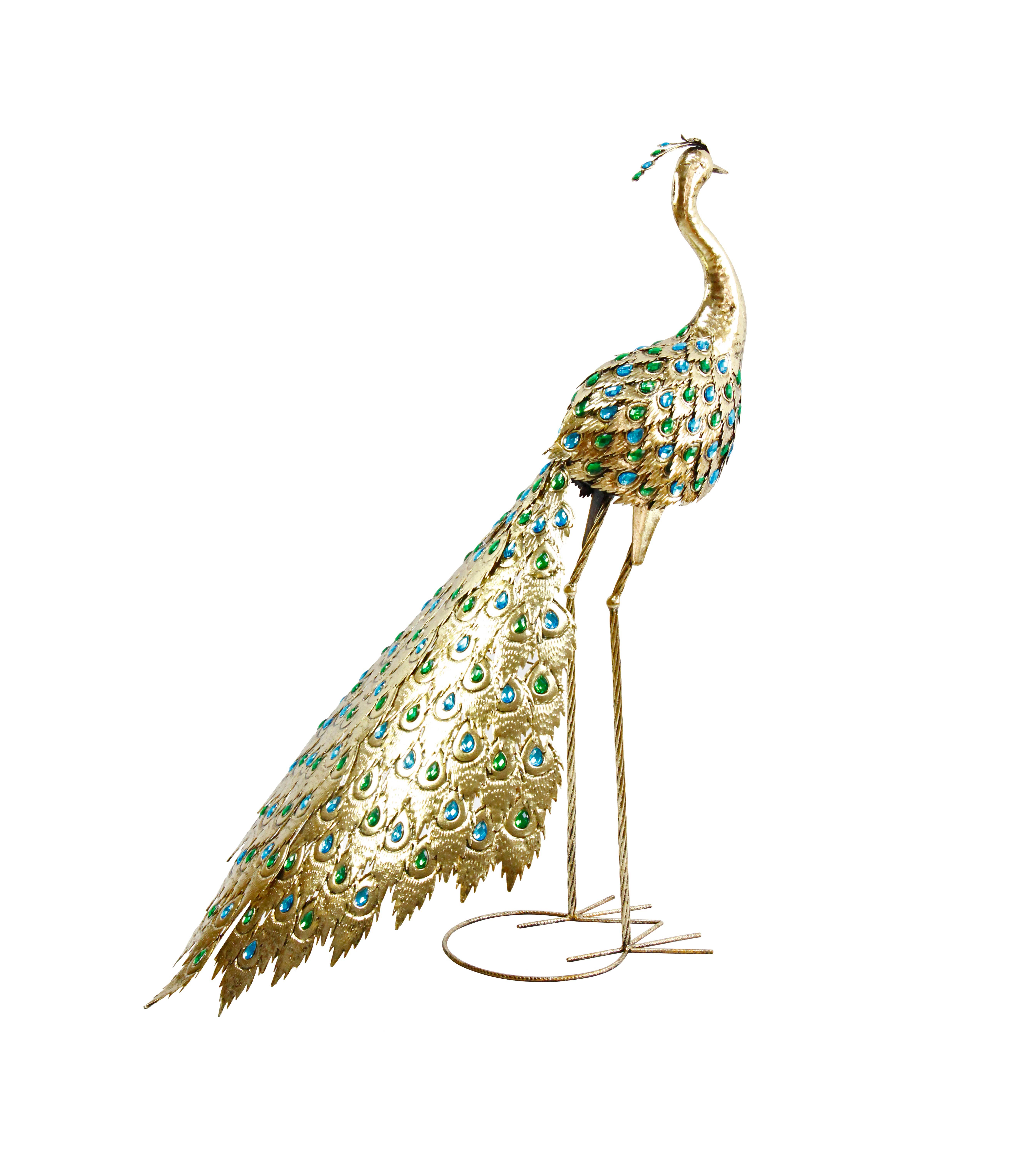 Continental Art Center - Wholesale Outdoor Ornament/Decor - Colorful Metal Golden Peacock Statue2