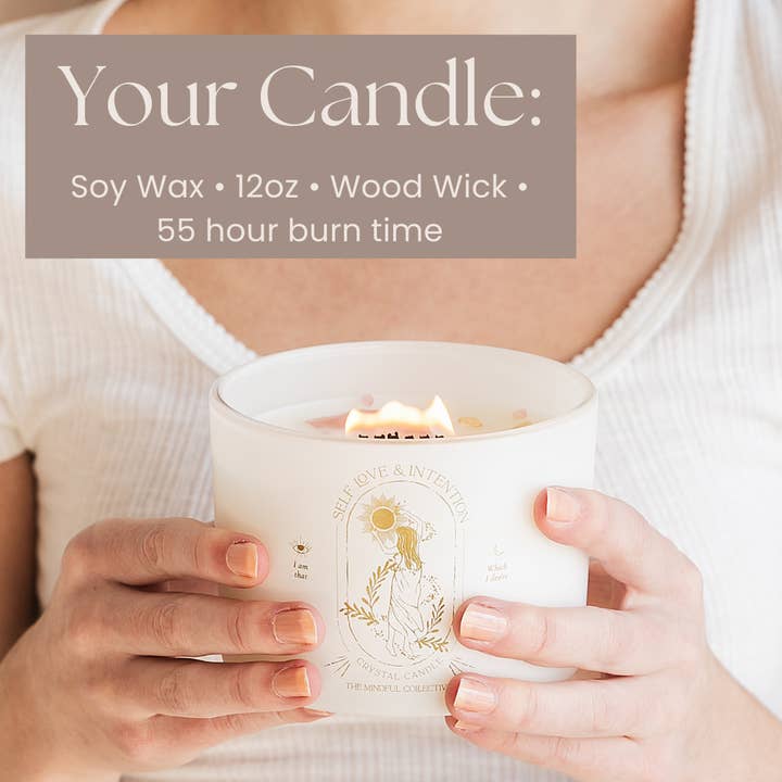 THE MINDFUL COLLECTIVE - Wholesale Jar/Filled Candle - Self Love & Intention Crystal Candle 12oz