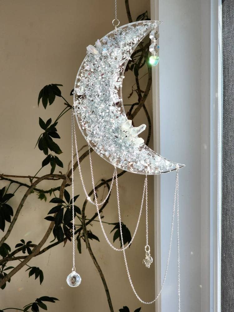 Grey Stone boutique - Vente Attrape-soleil - Attrape-soleil en cristal de quartz : Créateur d'arc-en-ciel à flocons d'argent4