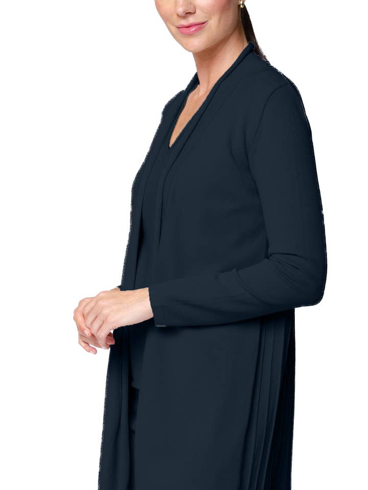 Cárdigan Amely con cuello de chal de longitud media; azul marino oscuro/otoño para venta al por mayor de Biana