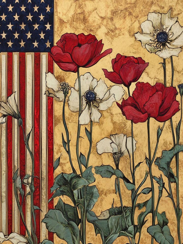 Poppies - American USA Patriotic Wall Art Prints - 8"x10" Art Print for 11"x14" Frame for wholesale by Mowbi