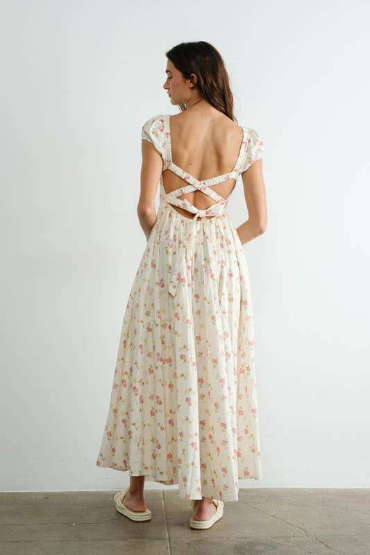 Cream MD2220 Floral Smocked Top Piecing Maxi Dress
 for wholesale on Faire3