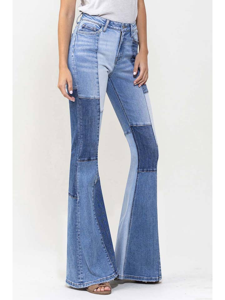 ENJOYED HIGH RISE COLOR BLOCK SUPER FLARE JEANS T5709 for wholesale on Faire5