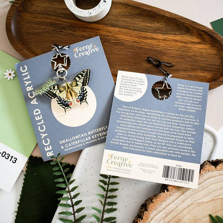 Ferne Creative - Wholesale Keychain - Unisex - Swallowtail Butterfly and Caterpillar Recycled Plastic Keyring2
