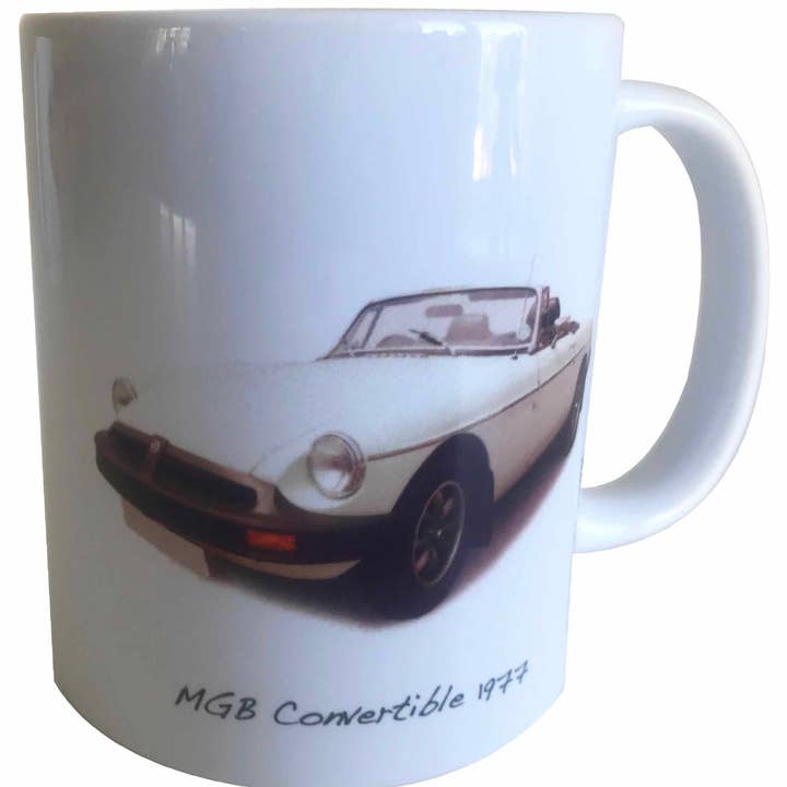 MGB Convertible 1977 (White) - 11oz Printed Ceramic Mug for wholesale by Witherden's Workshop