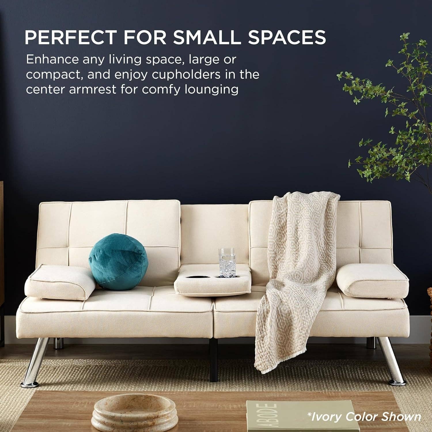 Linen Folding Futon Sofa Bed Aqua With Removable Armrests for wholesale on Faire6