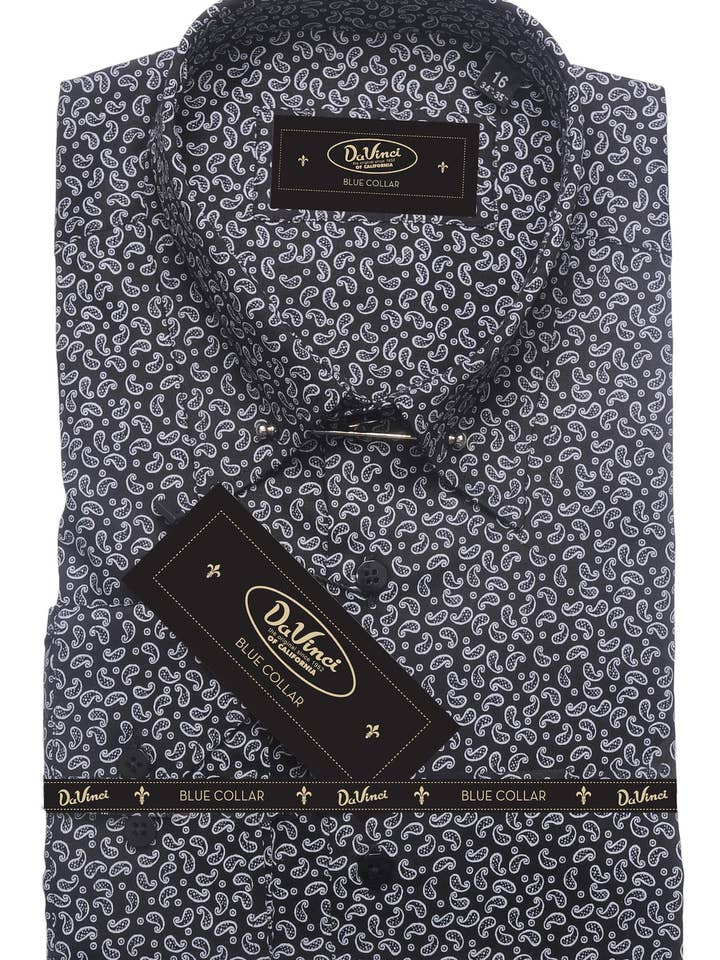 Da Vinci Blue Collar | Pin Collar Paisley shirt for wholesale by Virgoan Wish LLC