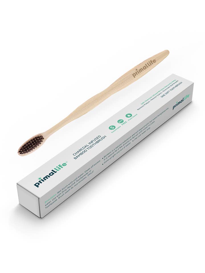 Charcoal Infused Bamboo Toothbrush for wholesale by Primal Life Organics