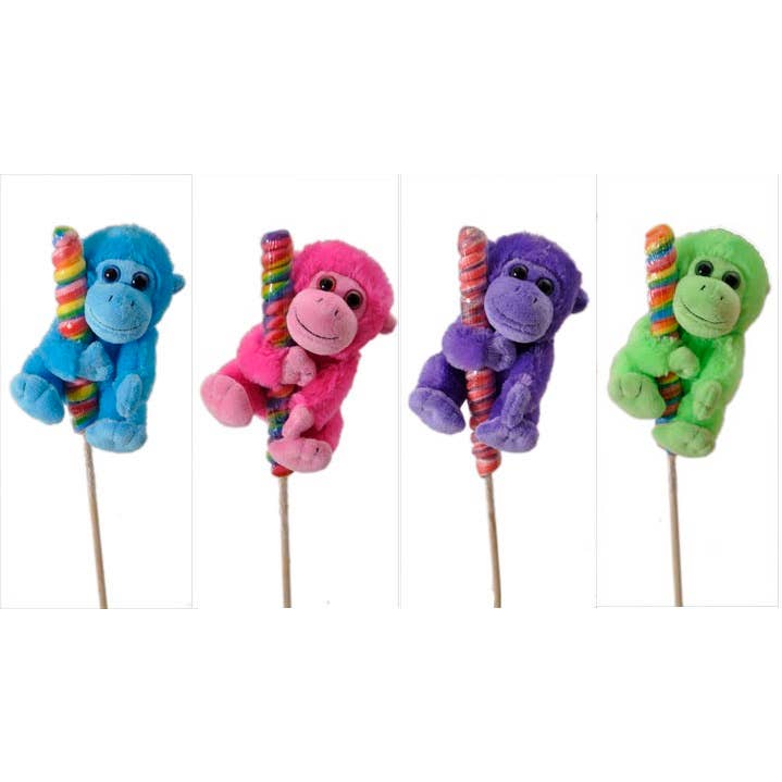 Capa de macaco Val Lollyplush de 6" (15cm) c/ pirulito arco-íris de 14" por atacado de The Petting Zoo