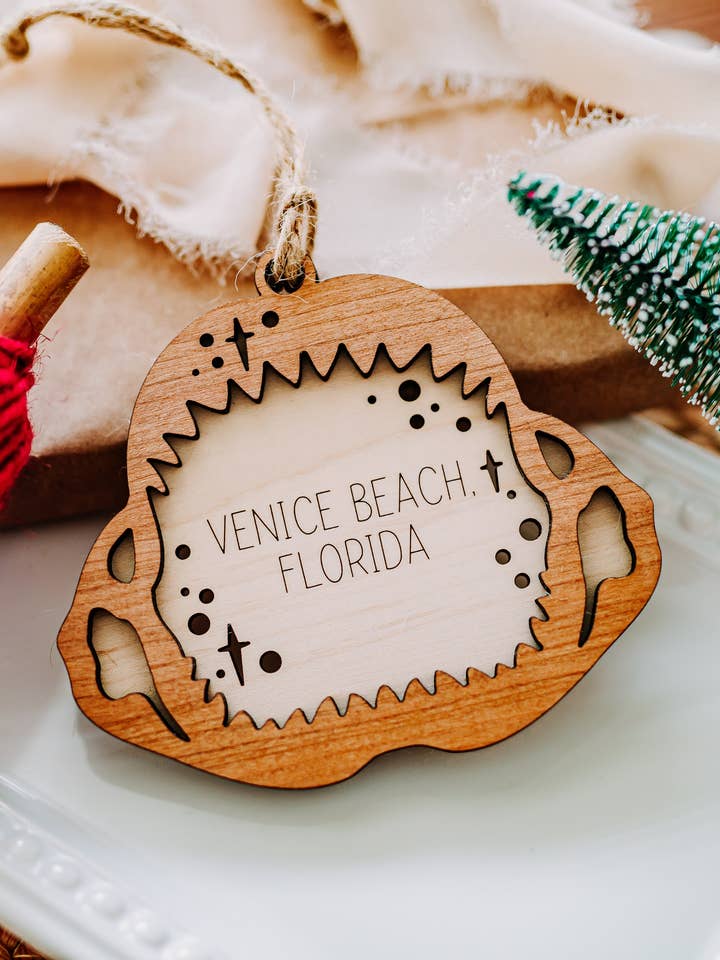 Customizable Shark Teeth Ornament Christmas 2025, Coastal Christmas for wholesale by Falcon Ridge Designs LLC