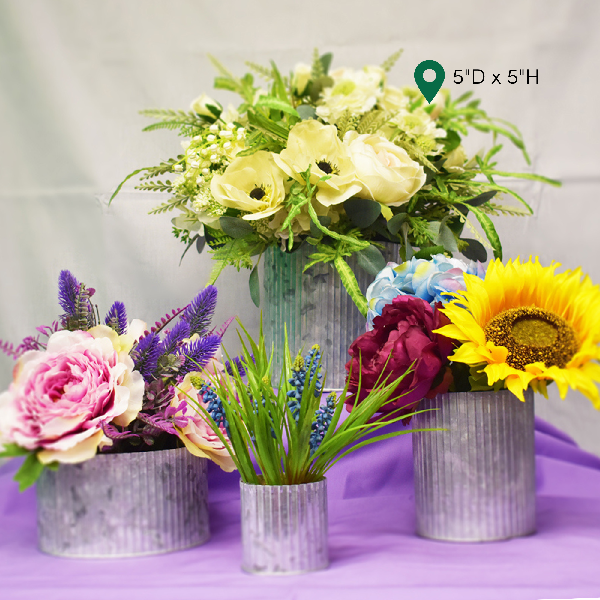 Jacobson - Wholesale Plant Pot - 5"H Amy Norah Pot Cover - Corrugated Galvanized Metal2