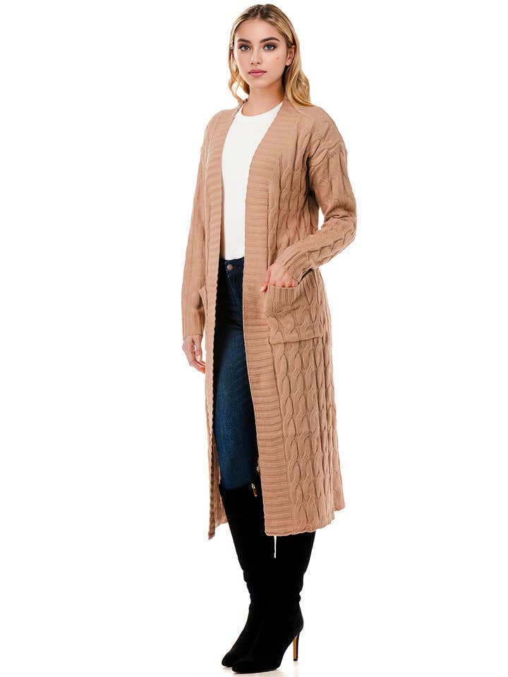Color 5 - Wholesale Cardigan - Women's - Super long coat style sweater cardigan with side pockets3