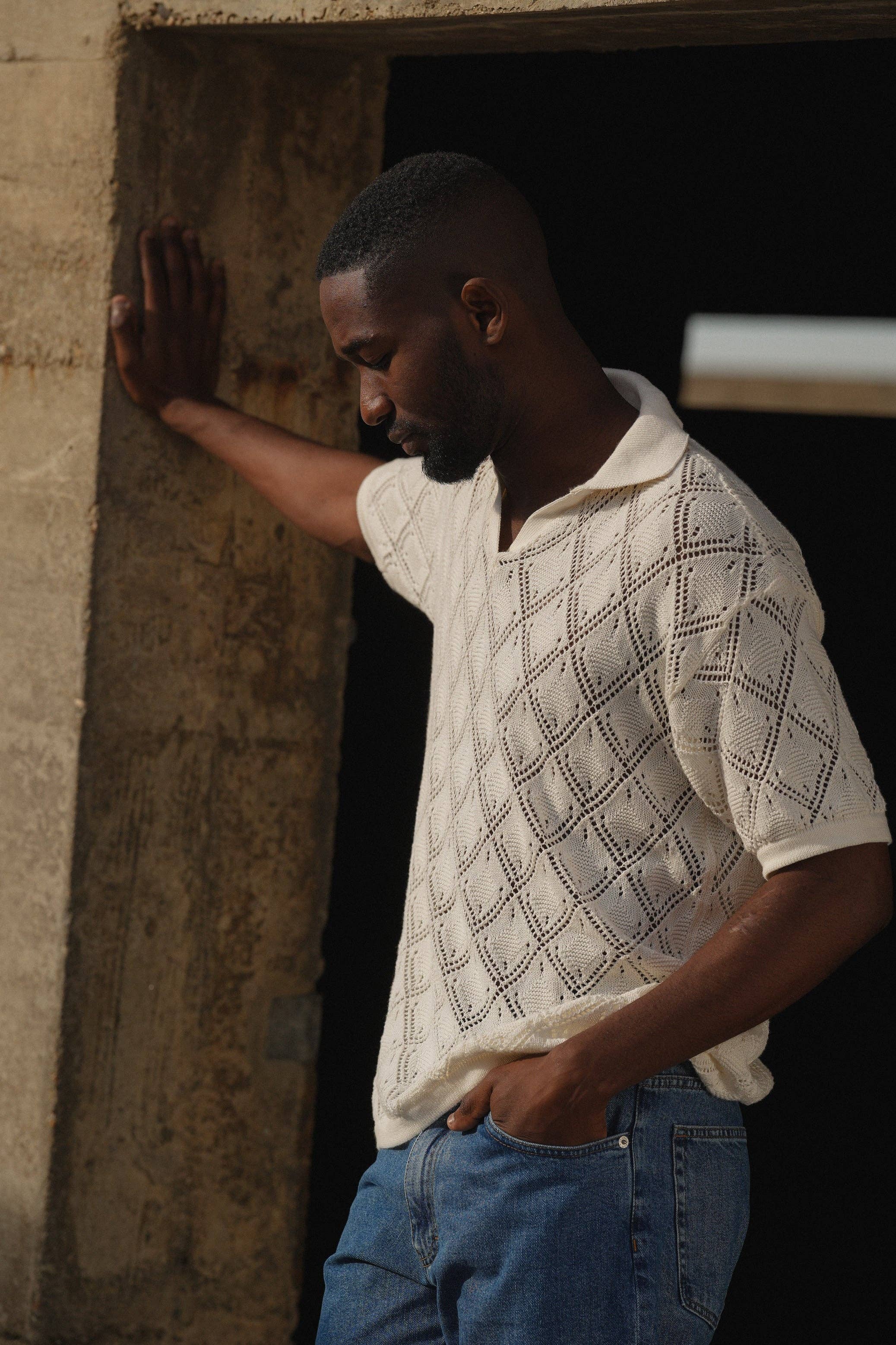 DONATO - Wholesale Polo - Men's - POLO GEOMETRIC DESIGN OPEN-COLLAR PEARL SHIRT8