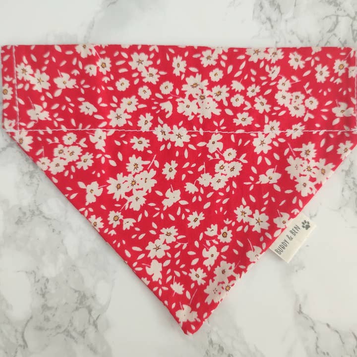 Red Ditsy Daisies dog bandana - over the collar dog bandana for wholesale by Buddy and Ben