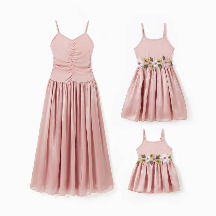 Mom and Me Embroidered Sleeveless Pleated Tulle Strap Dress for wholesale by PatPat Matching