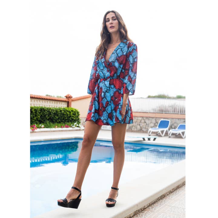 SOHUMAN - Vendita all'ingrosso Vestito - Donna - Abito Mini Malena con Tessuto Stampato a Pelle di Serpente
