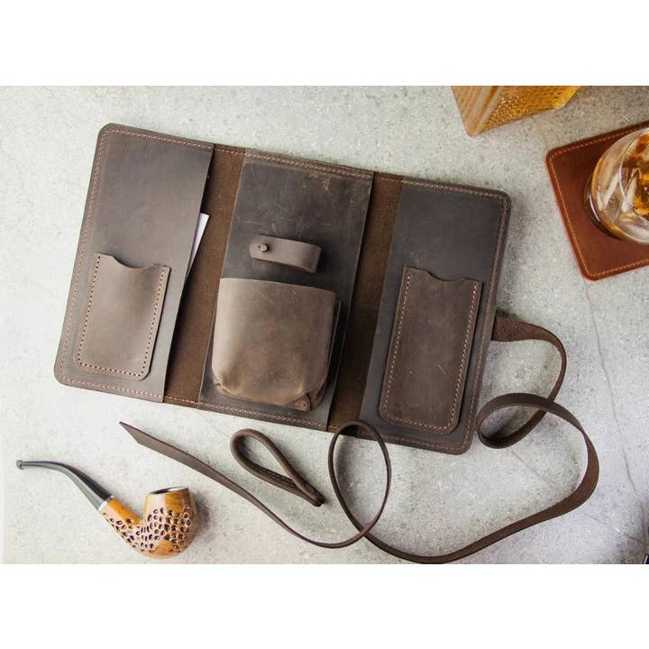 Leather pipe case roll for wholesale by Pikore