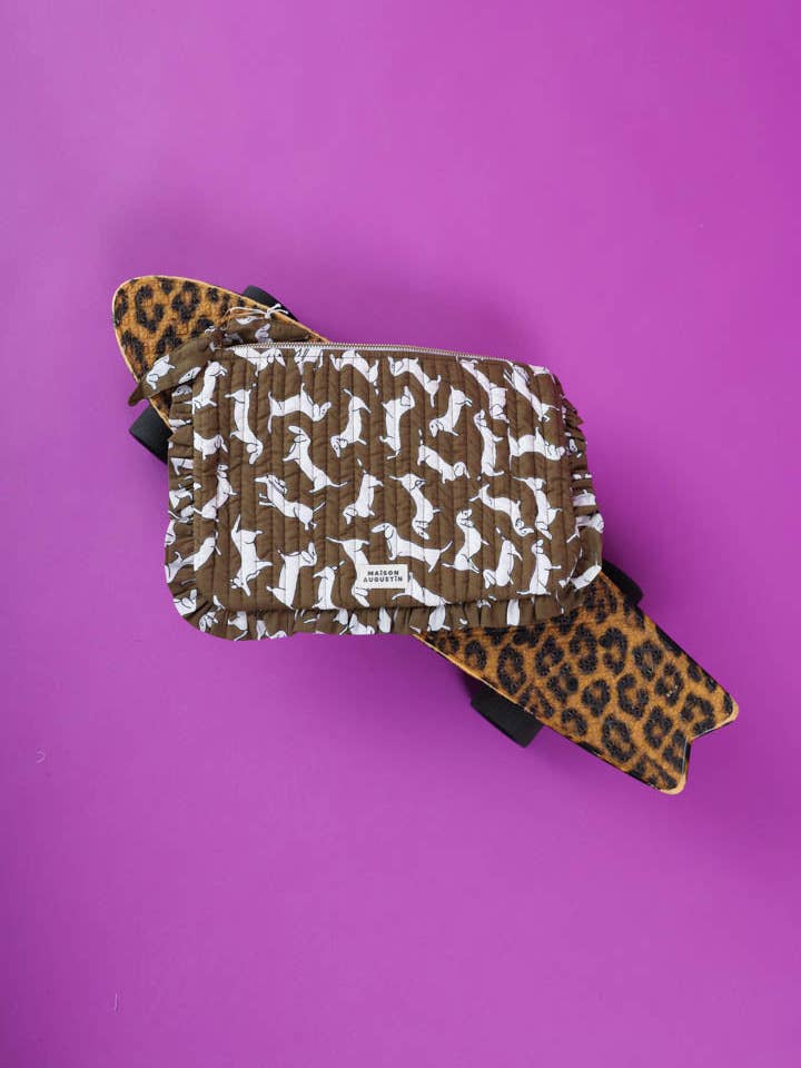 Large Khaki Dachshund Pouch for wholesale by Maison Augustin