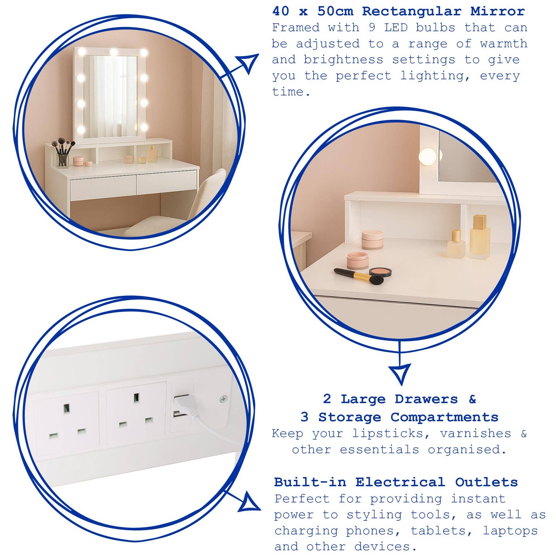 Rinkit Ltd - Wholesale Vanity Mirror - Wooden Dressing Table with LED Lights3