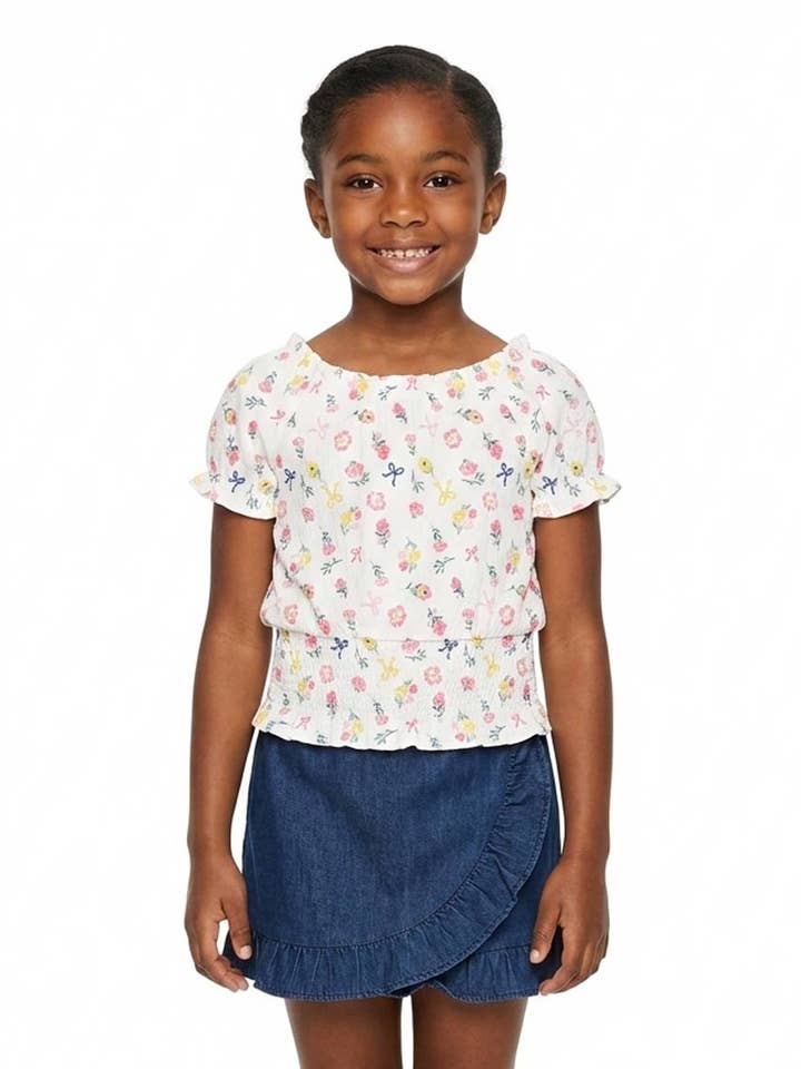 Flickors rosa texturerade vävda topp och denimskort - 2420904 för wholesale av Hemworld