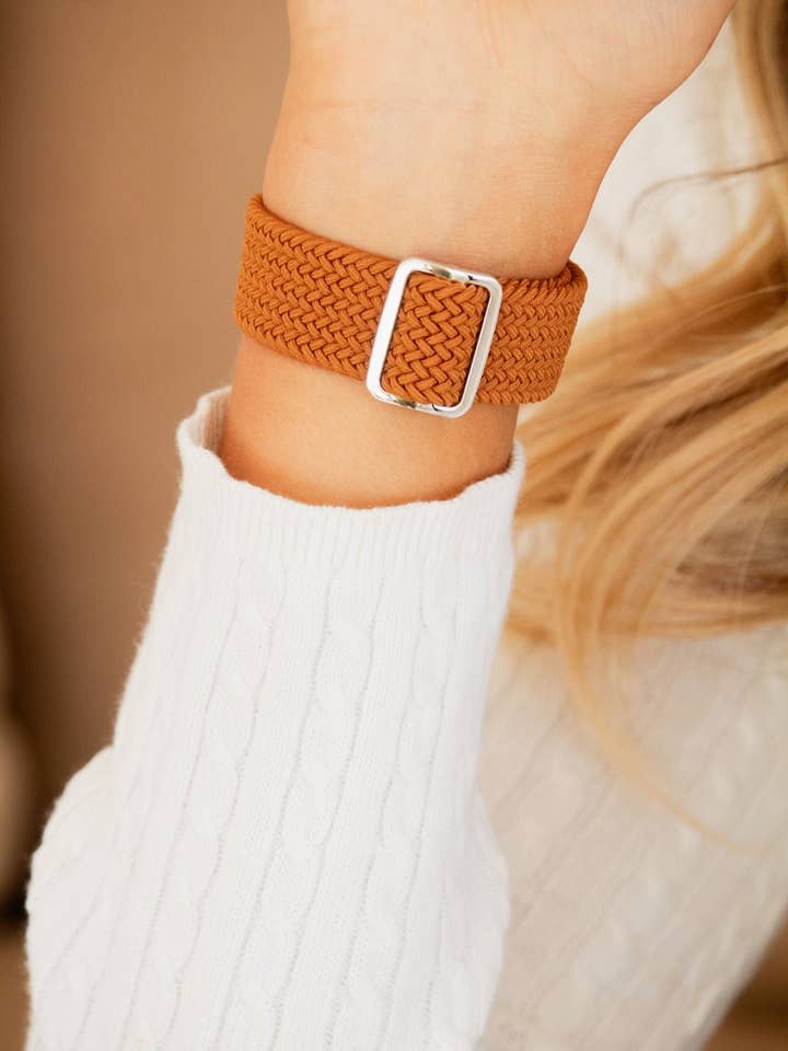 Mustard Thick Weaved Adjustable Elastic Watch Band for wholesale by Shop Andi