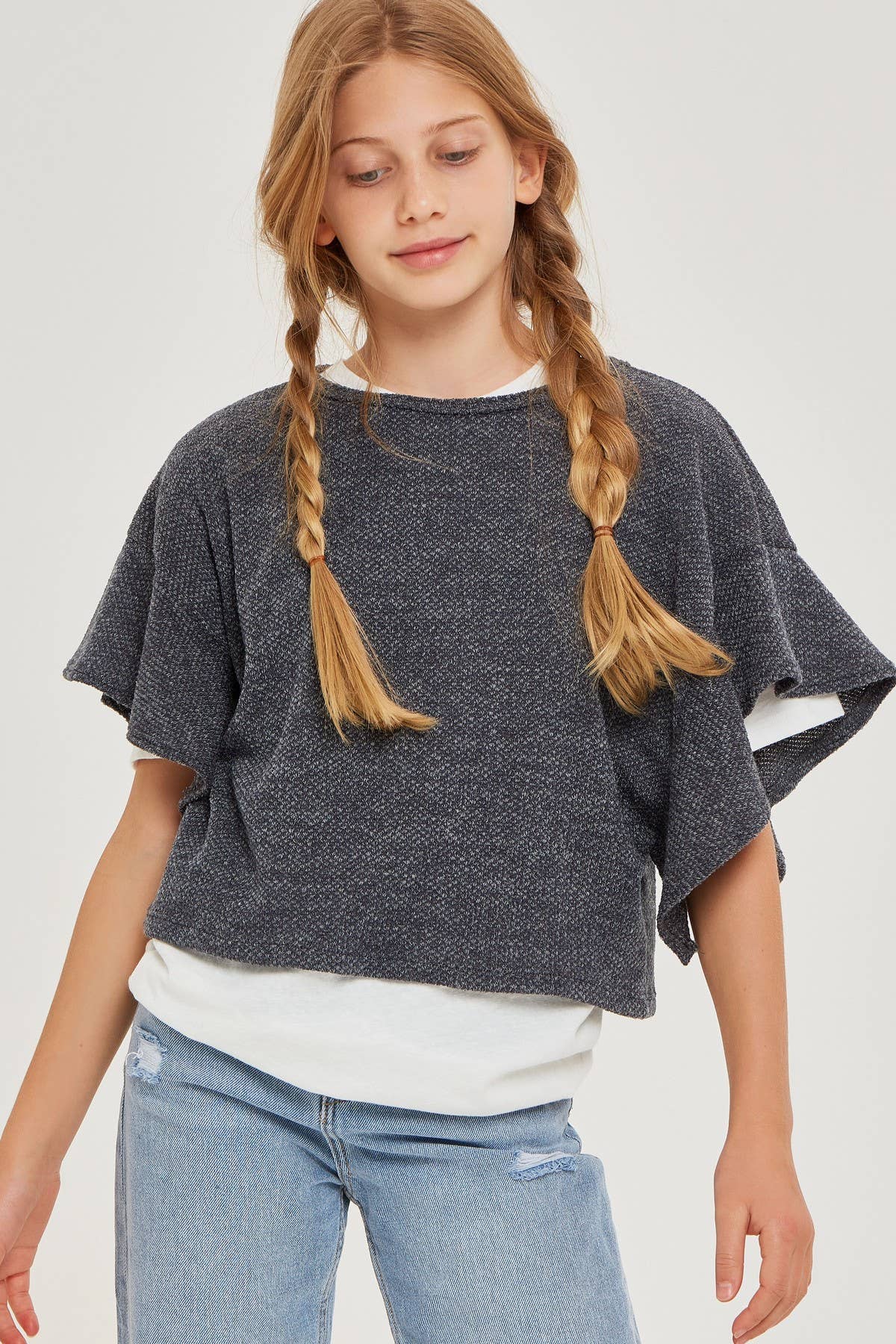 Good Girl - Vendita all'ingrosso Maglione tricot - Bambini - Maglione con volant pullover cropped in maglia grossa11