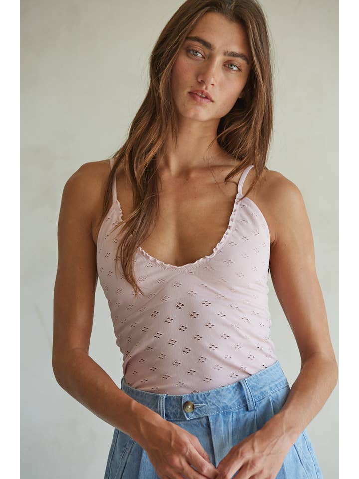 Light Lilac S1236N | Seamless Knit Nylon Spandex Eyelet Merrow Edge Cami for wholesale on Faire