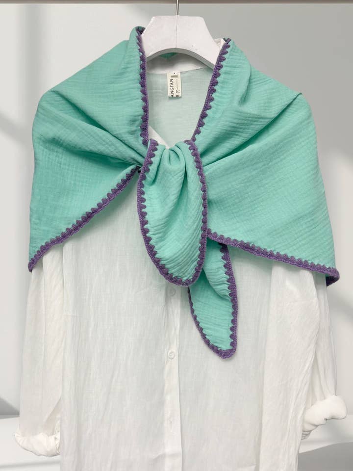 Contrast Knitted Edge Plain Cotton Triangle Scarf for wholesale by Fashion Scarf World